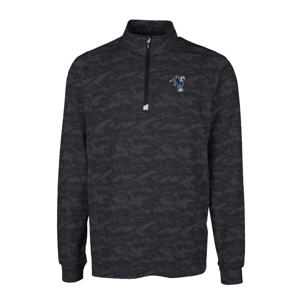 Indianapolis Colts Cutter & Buck Throwback Logo Big & Tall Traverse Camo Print Stretch Quarter-Zip Pullover Top Black - NFL