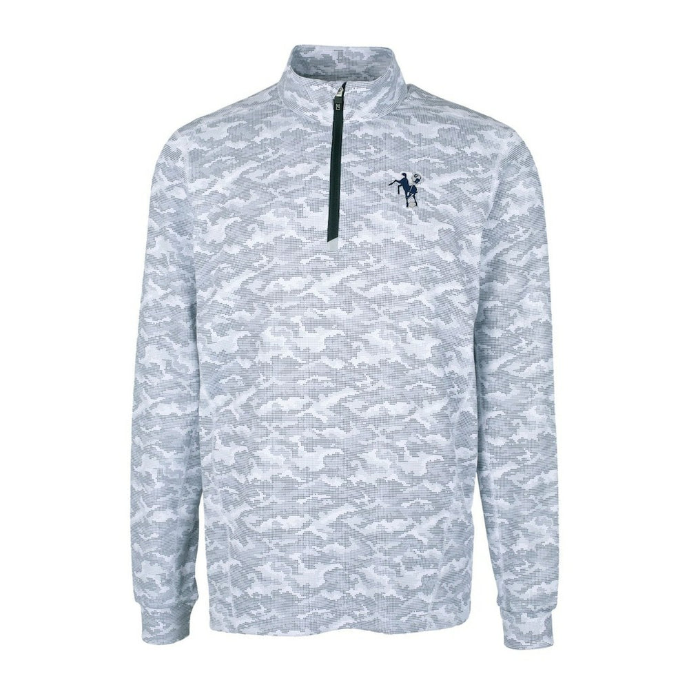 Indianapolis Colts Cutter & Buck Throwback Logo Big & Tall Traverse Camo Print Stretch Quarter-Zip Pullover Top Charcoal - NFL