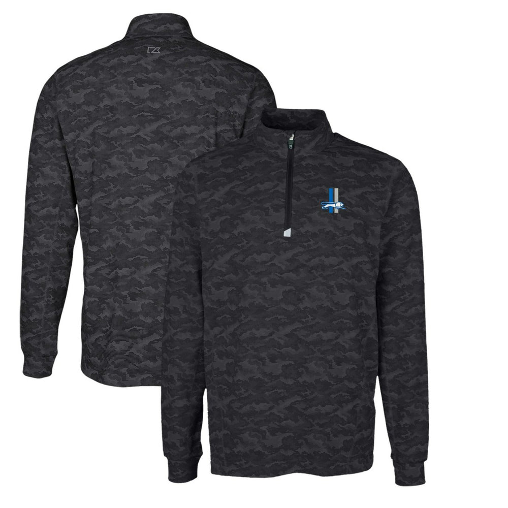Detroit Lions Cutter & Buck Throwback Logo Big & Tall Traverse Camo Print Stretch Quarter-Zip Pullover Top Black - NFL