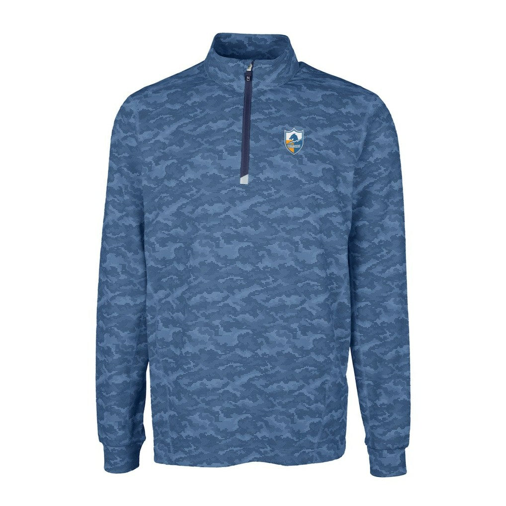 Los Angeles Chargers Cutter & Buck Throwback Logo Big & Tall Traverse Camo Print Stretch Quarter-Zip Pullover Top Navy - NFL