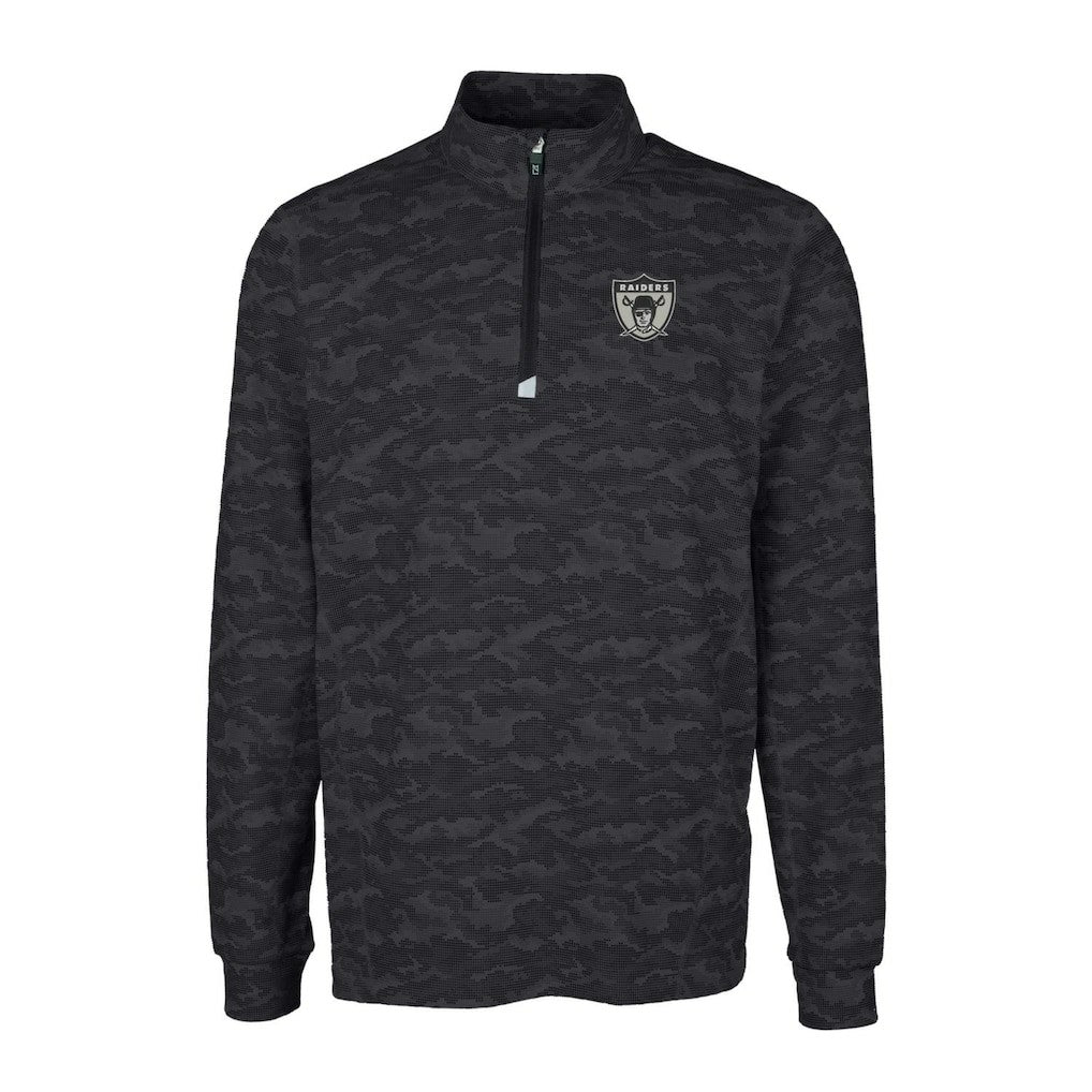 Las Vegas Raiders Cutter & Buck Throwback Logo Big & Tall Traverse Camo Print Stretch Quarter-Zip Pullover Top Black - NFL