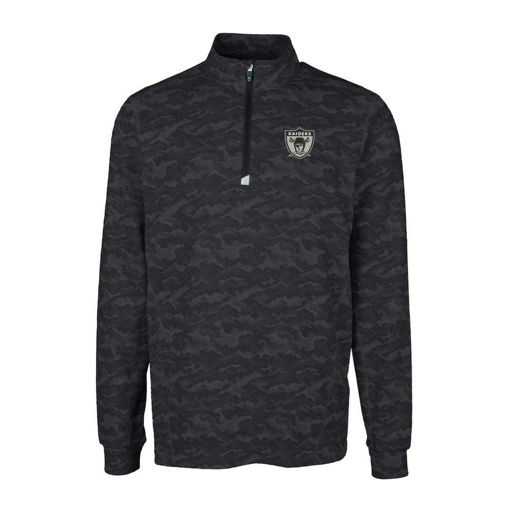 Las Vegas Raiders Cutter & Buck Throwback Logo Big & Tall Traverse Camo Print Stretch Quarter-Zip Pullover Top Black - NFL