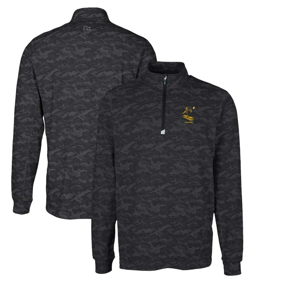 Pittsburgh Steelers Cutter & Buck Throwback Logo Big & Tall Traverse Camo Print Stretch Quarter-Zip Pullover Top Black - NFL