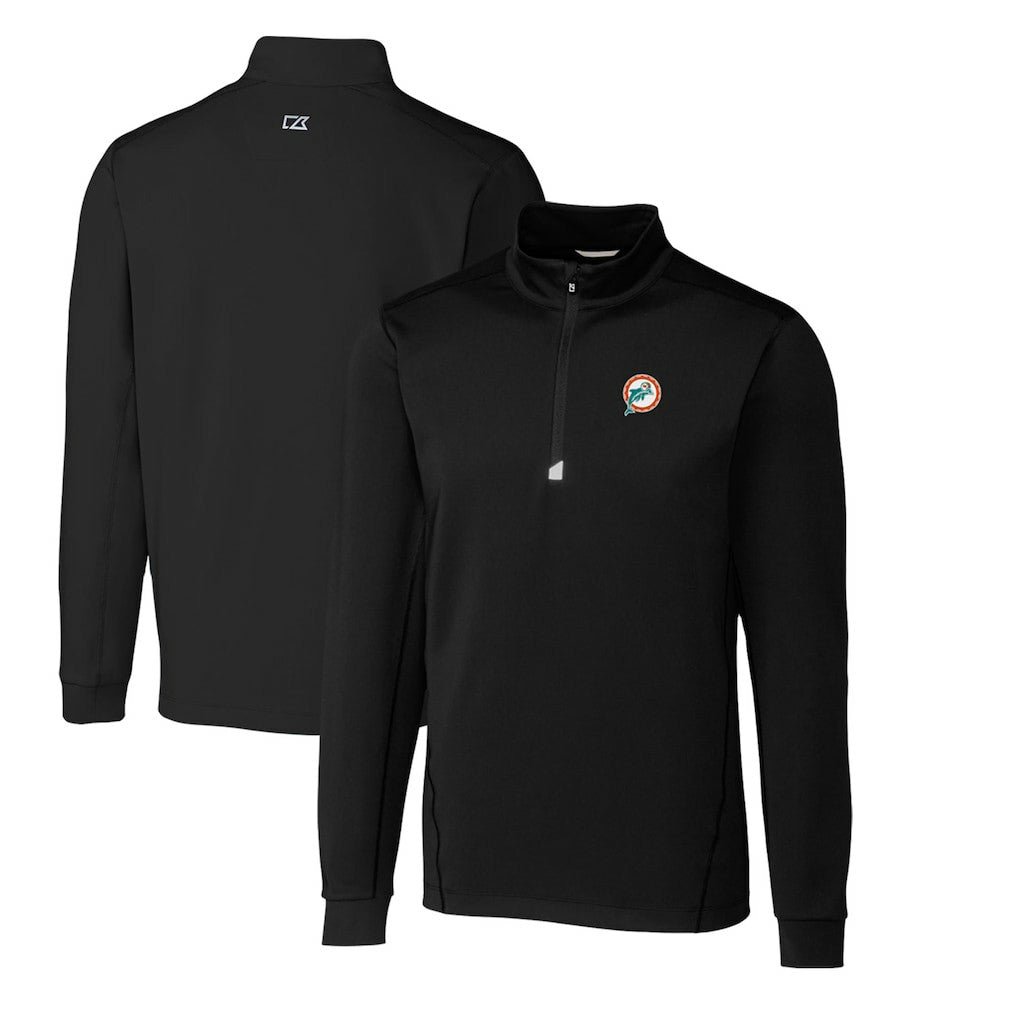 Miami Dolphins Cutter & Buck Throwback Logo Traverse Stretch Quarter-Zip Big & Tall Pullover Top Black - NFL