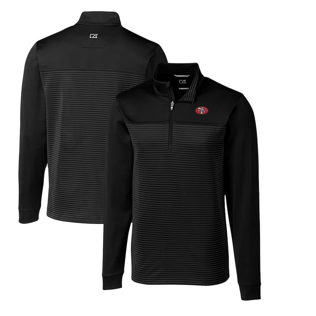 San Francisco 49ers Cutter & Buck Throwback Logo Traverse Stripe Stretch Quarter-Zip Big & Tall Pullover Top Black - NFL