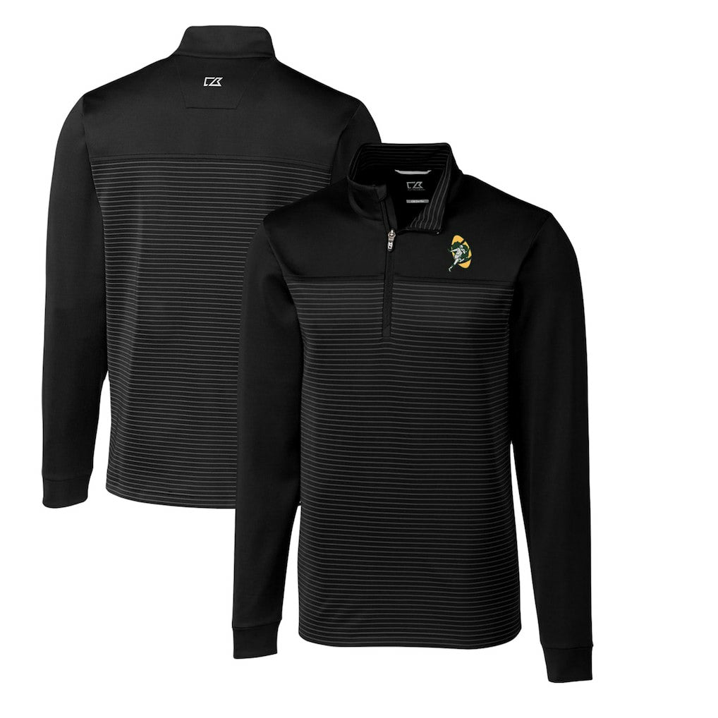 Green Bay Packers Cutter & Buck Throwback Logo Traverse Stripe Stretch Quarter-Zip Big & Tall Pullover Top Black - NFL