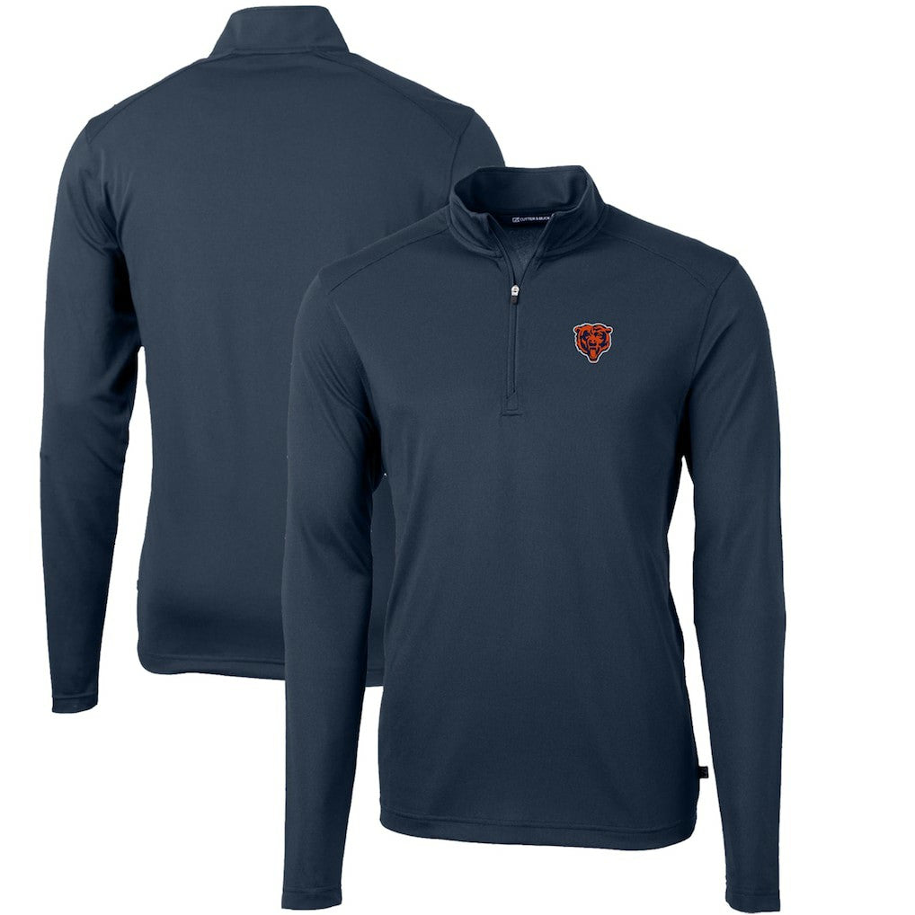 Chicago Bears Cutter & Buck Throwback Logo Virtue Eco Pique Recycled Quarter-Zip Big & Tall Pullover Top Navy - NFL