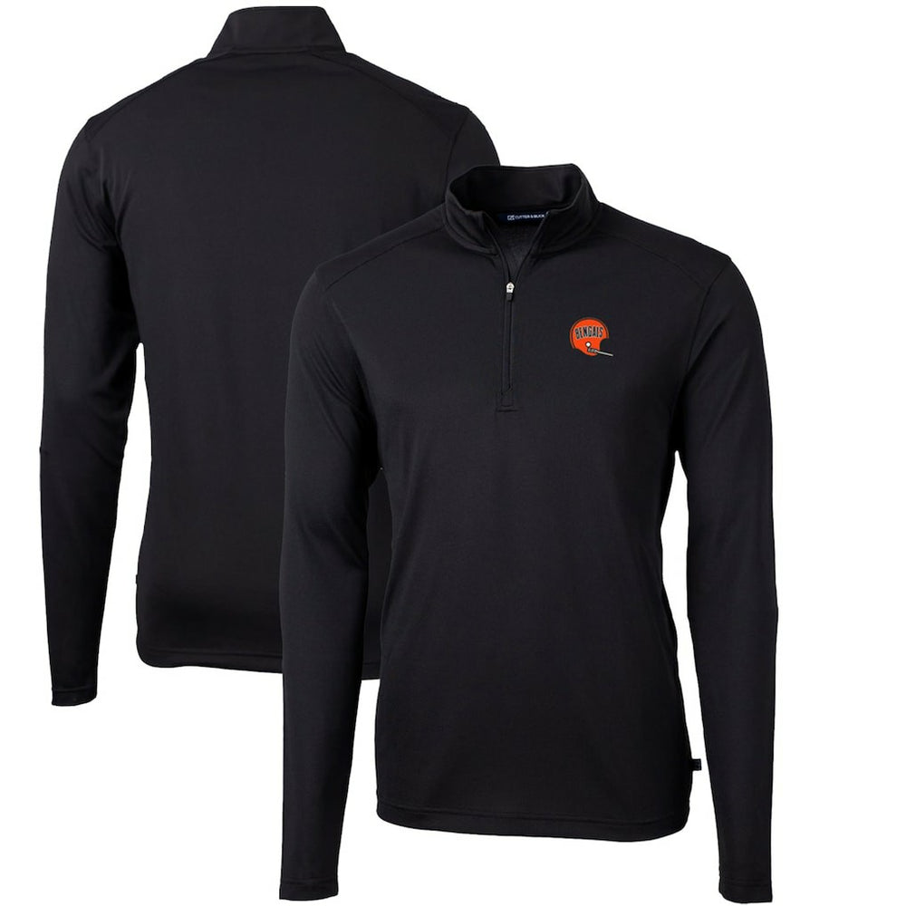 Cincinnati Bengals Cutter & Buck Throwback Logo Virtue Eco Pique Recycled Quarter-Zip Big & Tall Pullover Top Black - NFL