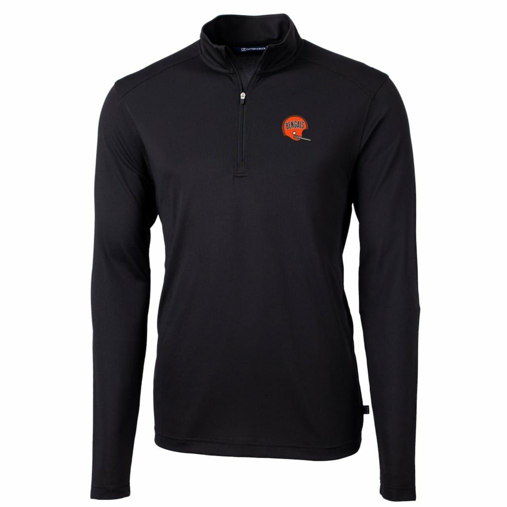 Cincinnati Bengals Cutter & Buck Throwback Logo Virtue Eco Pique Recycled Quarter-Zip Big & Tall Pullover Top Black - NFL