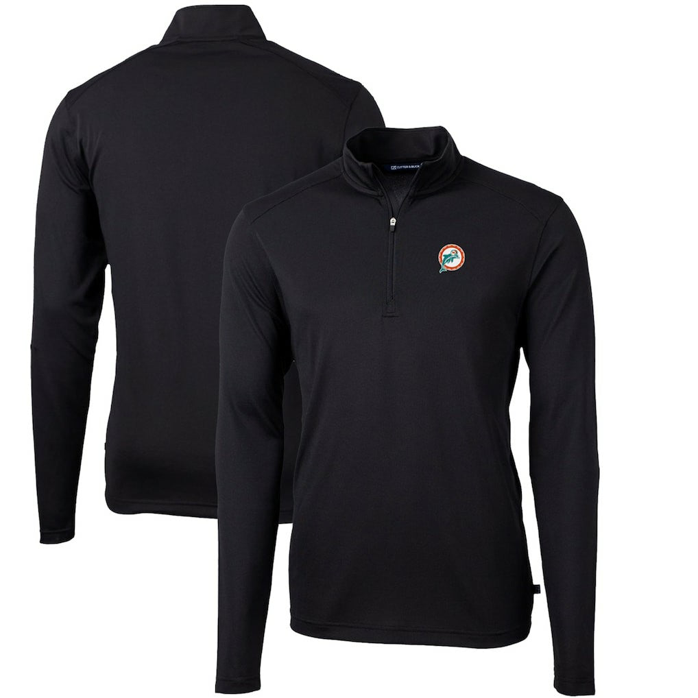 Miami Dolphins Cutter & Buck Throwback Logo Virtue Eco Pique Recycled Quarter-Zip Big & Tall Pullover Top Black - NFL