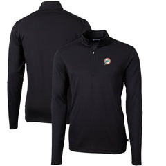 Miami Dolphins Cutter & Buck Throwback Logo Virtue Eco Pique Recycled Quarter-Zip Big & Tall Pullover Top Black - NFL