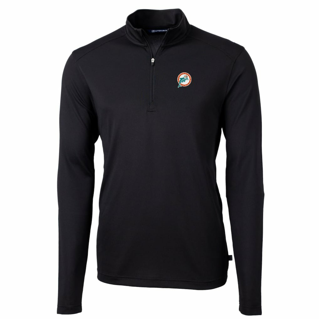Miami Dolphins Cutter & Buck Throwback Logo Virtue Eco Pique Recycled Quarter-Zip Big & Tall Pullover Top Black - NFL