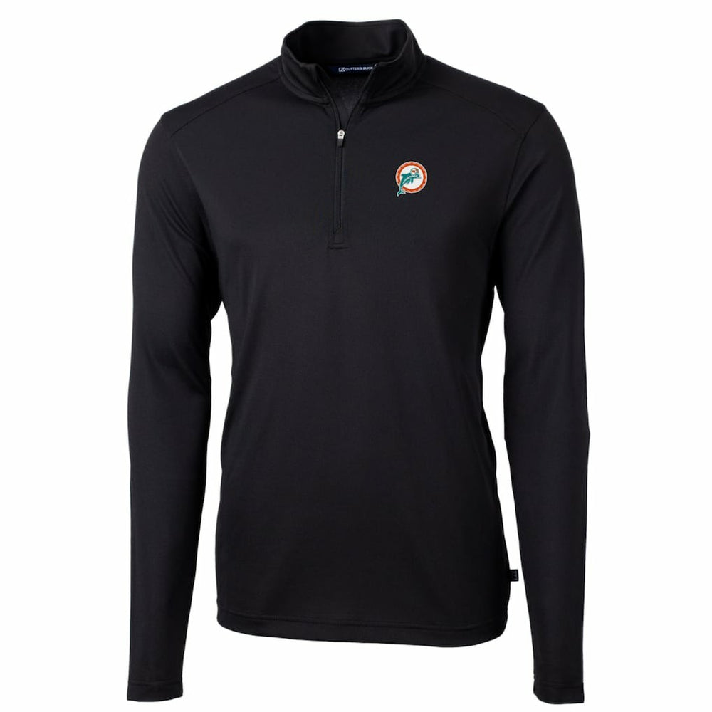 Miami Dolphins Cutter & Buck Throwback Logo Virtue Eco Pique Recycled Quarter-Zip Big & Tall Pullover Top Black - NFL