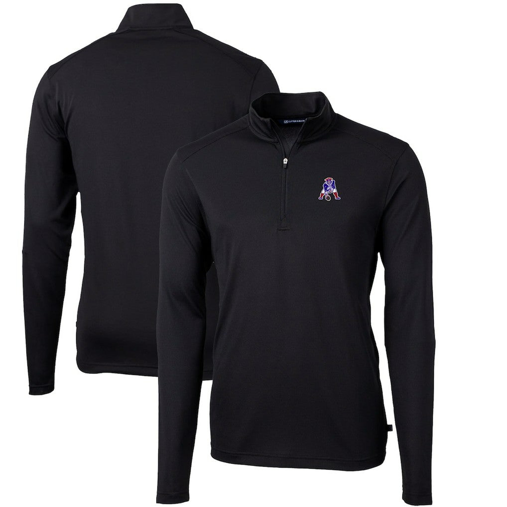 New England Patriots Cutter & Buck Throwback Logo Virtue Eco Pique Recycled Quarter-Zip Big & Tall Pullover Top Black - NFL