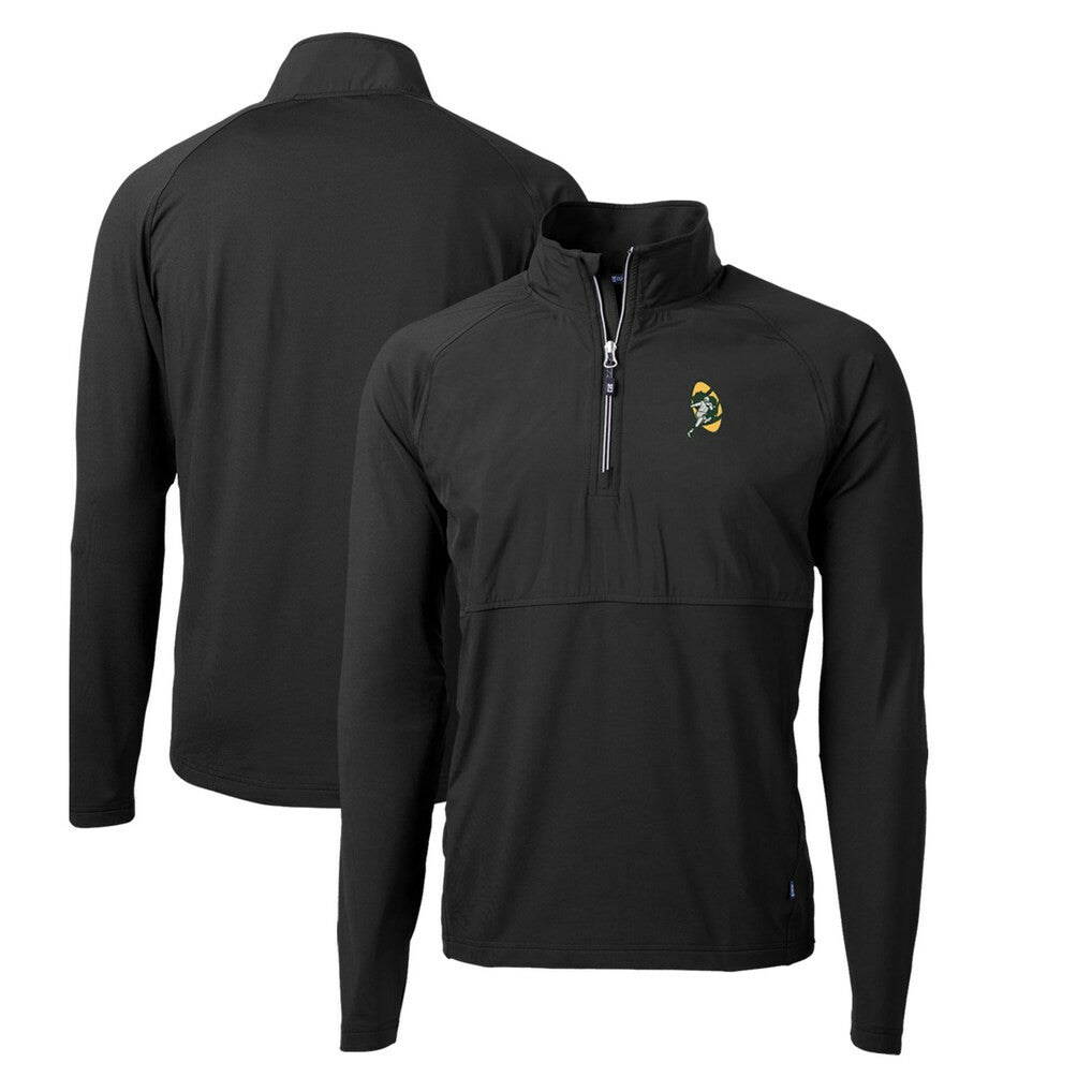 Green Bay Packers Cutter & Buck Adapt Eco Knit Hybrid Throwback Recycled Quarter-Zip Pullover Black - NFL