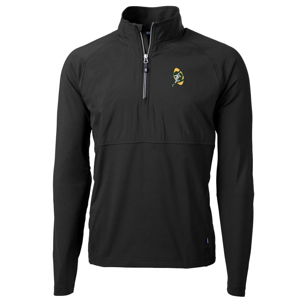 Green Bay Packers Cutter & Buck Adapt Eco Knit Hybrid Throwback Recycled Quarter-Zip Pullover Black - NFL