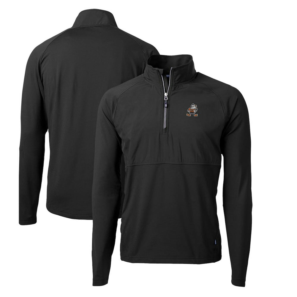 Cleveland Browns Cutter & Buck Adapt Eco Knit Hybrid Recycled Quarter-Zip Throwback Pullover Top Black - NFL