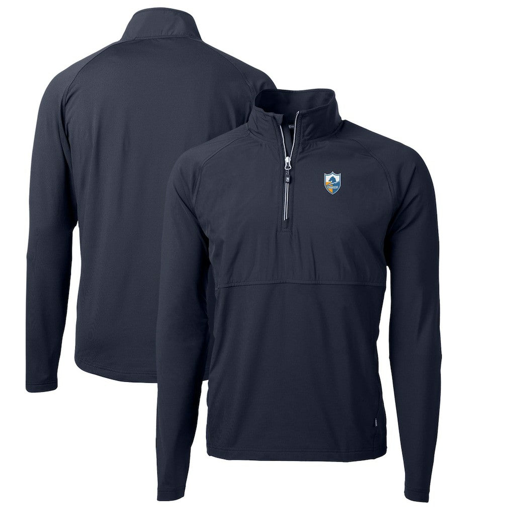 Los Angeles Chargers Cutter & Buck Adapt Eco Knit Hybrid Recycled Quarter-Zip Throwback Pullover Top Navy - NFL