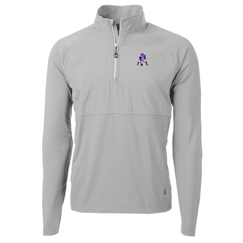 New England Patriots Cutter & Buck Adapt Eco Knit Hybrid Recycled Quarter-Zip Throwback Pullover Top Gray - NFL