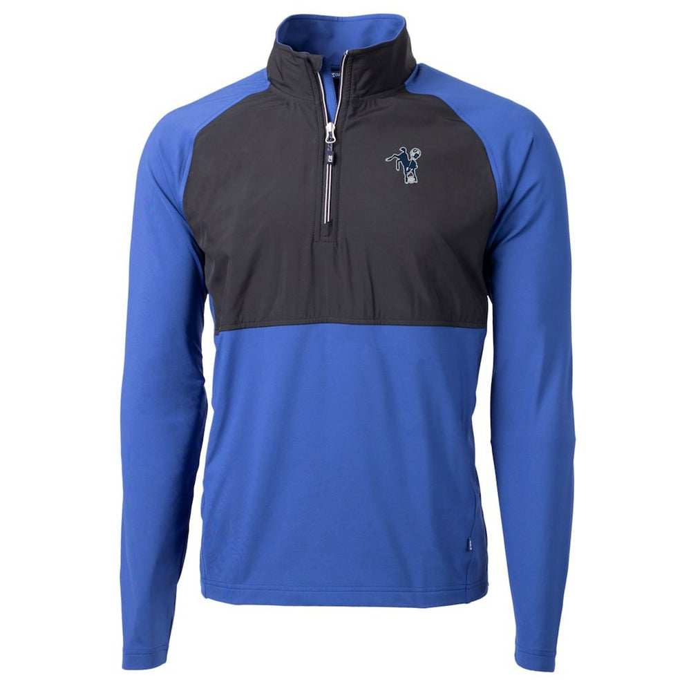 Indianapolis Colts Cutter & Buck Adapt Eco Knit Hybrid Recycled Quarter-Zip Throwback Pullover Top Royal/Black - NFL