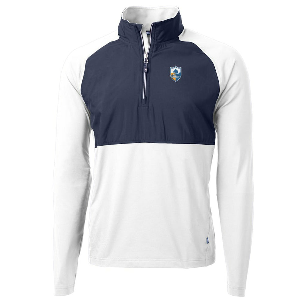 Los Angeles Chargers Cutter & Buck Adapt Eco Knit Hybrid Recycled Quarter-Zip Throwback Pullover Top White/Navy - NFL