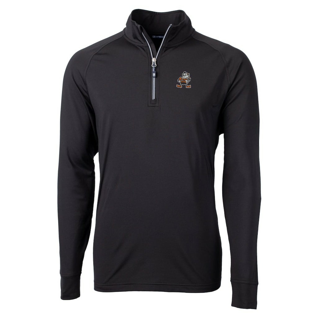 Cleveland Browns Cutter & Buck Adapt Eco Knit Stretch Recycled Quarter-Zip Throwback Pullover Top Black - NFL