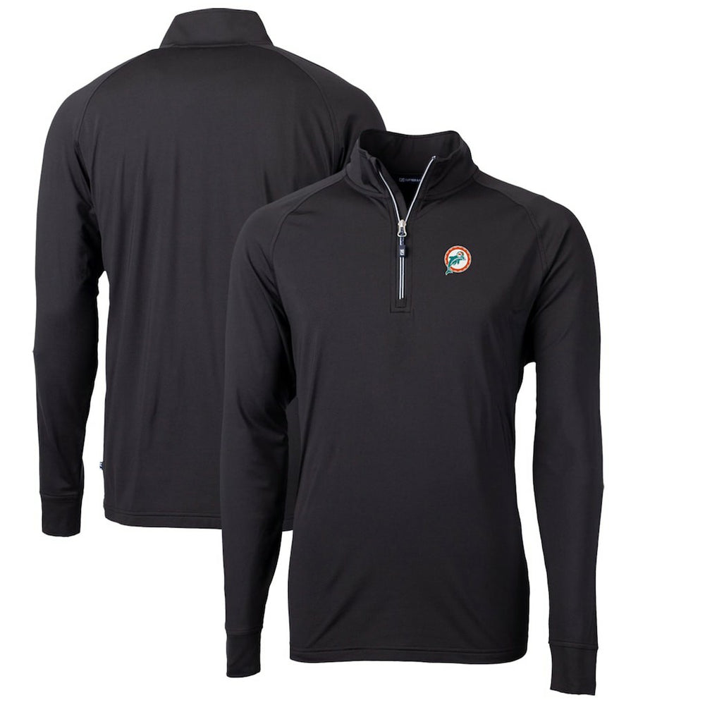 Miami Dolphins Cutter & Buck Adapt Eco Knit Stretch Recycled Quarter-Zip Throwback Pullover Top Black - NFL