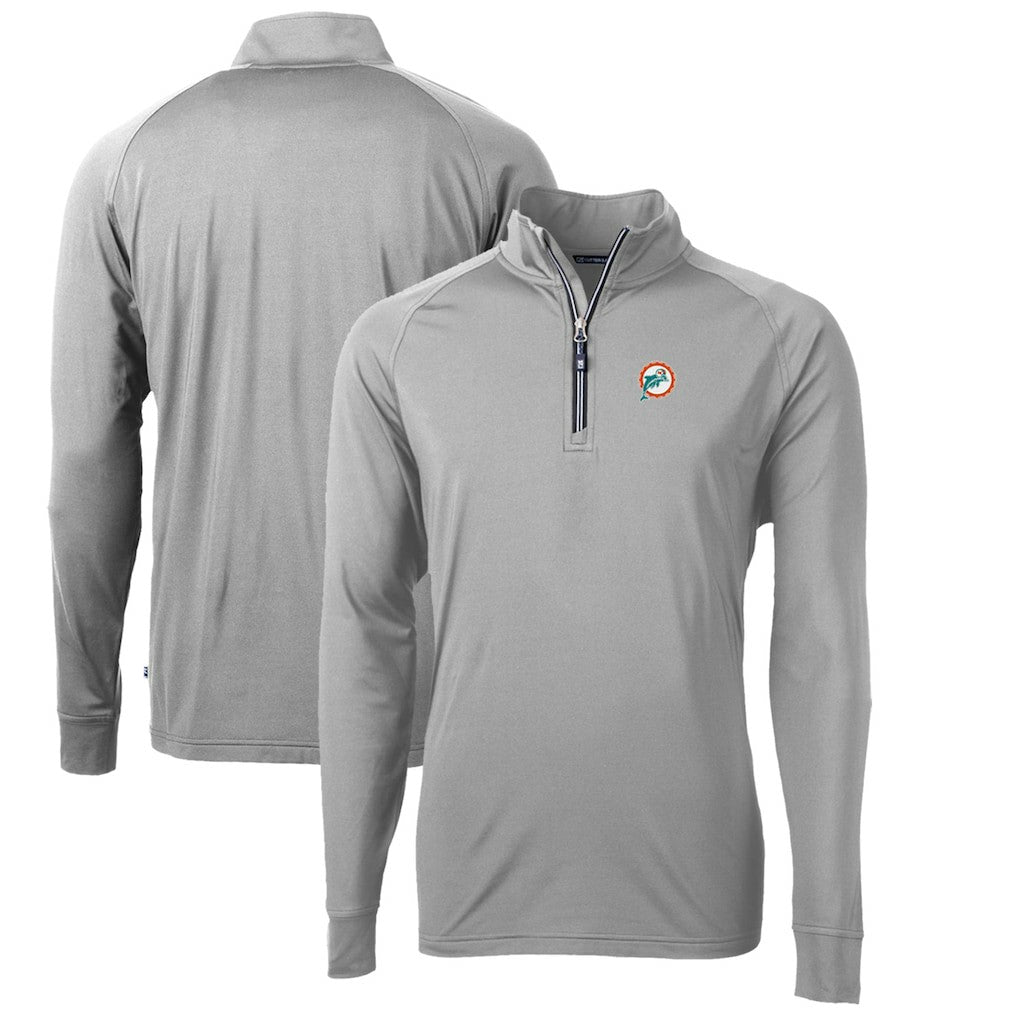 Miami Dolphins Cutter & Buck Adapt Eco Knit Stretch Recycled Quarter-Zip Throwback Pullover Top Gray - NFL