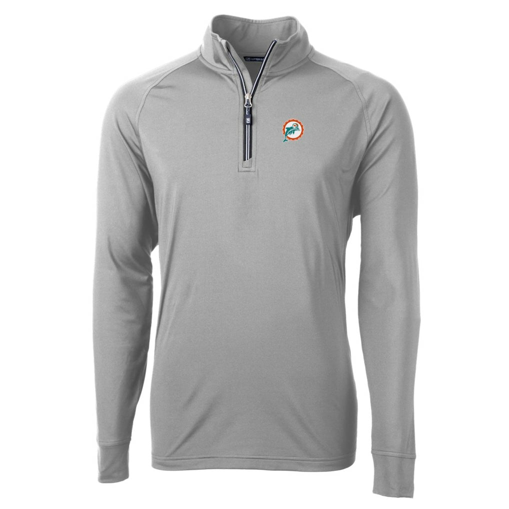 Miami Dolphins Cutter & Buck Adapt Eco Knit Stretch Recycled Quarter-Zip Throwback Pullover Top Gray - NFL