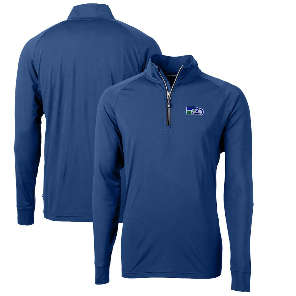 Seattle Seahawks Cutter & Buck Adapt Eco Knit Stretch Recycled Quarter-Zip Throwback Pullover Top Royal - NFL