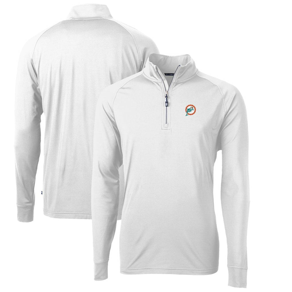 Miami Dolphins Cutter & Buck Adapt Eco Knit Stretch Recycled Quarter-Zip Throwback Pullover Top White - NFL
