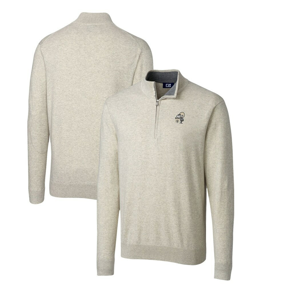 New Orleans Saints Cutter & Buck Throwback Logo Lakemont Tri-Blend Quarter-Zip Pullover Sweater Oatmeal - NFL