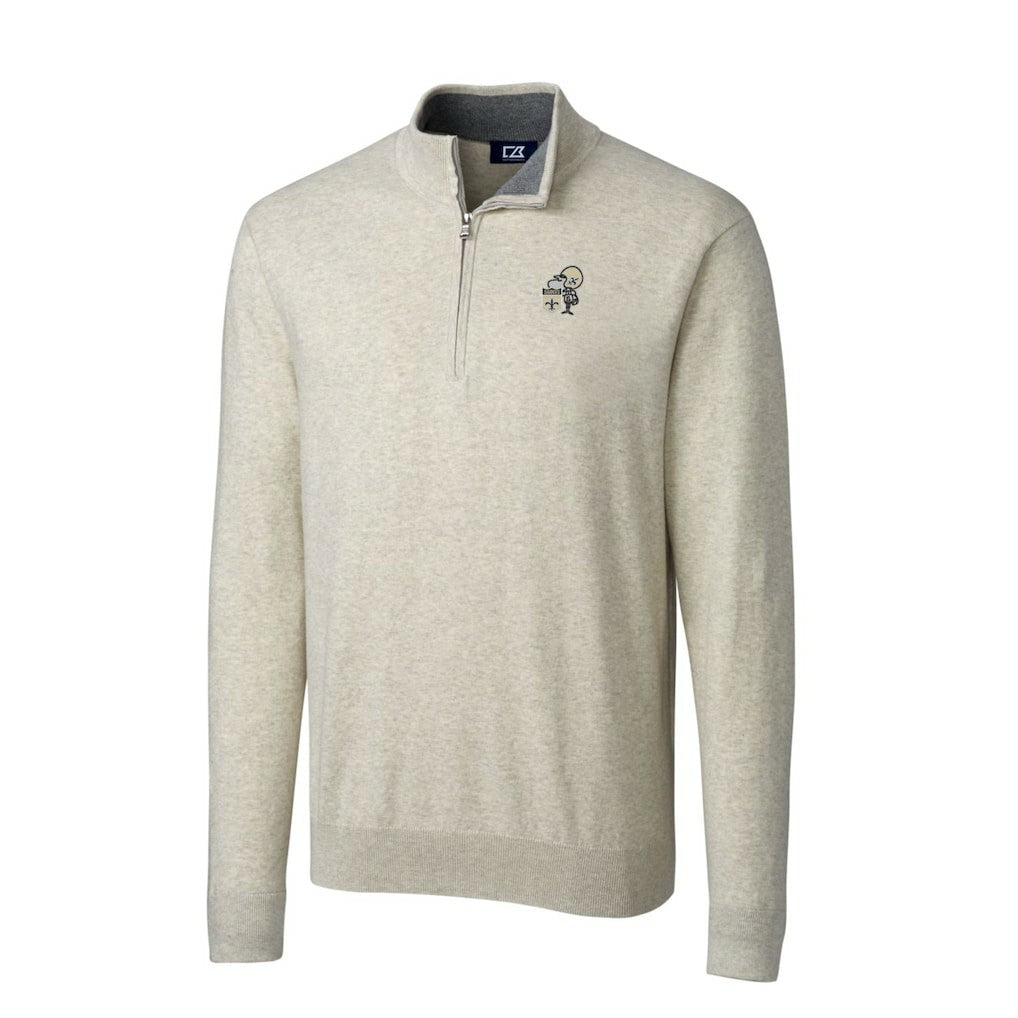 New Orleans Saints Cutter & Buck Throwback Logo Lakemont Tri-Blend Quarter-Zip Pullover Sweater Oatmeal - NFL