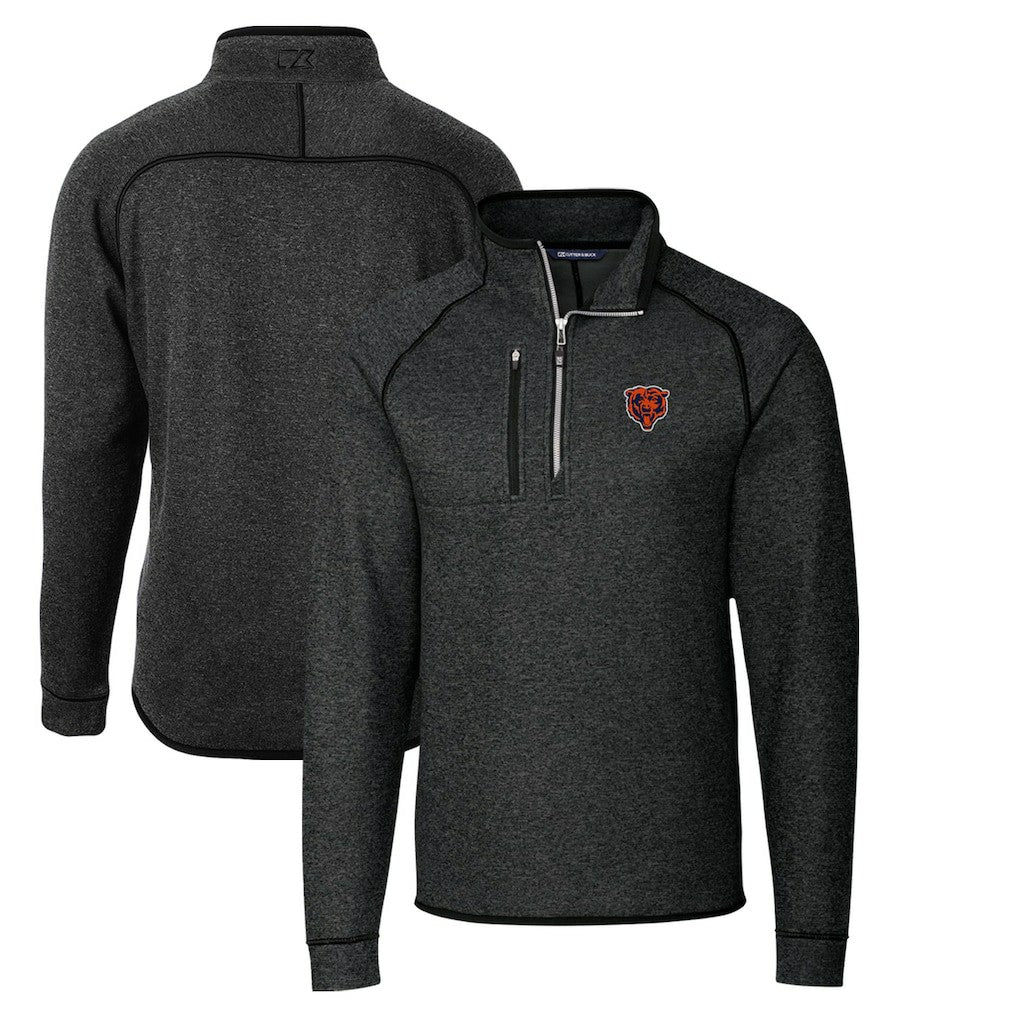 Chicago Bears Cutter & Buck Throwback Logo Mainsail Sweater-Knit Half-Zip Pullover Jacket Heather Charcoal - NFL