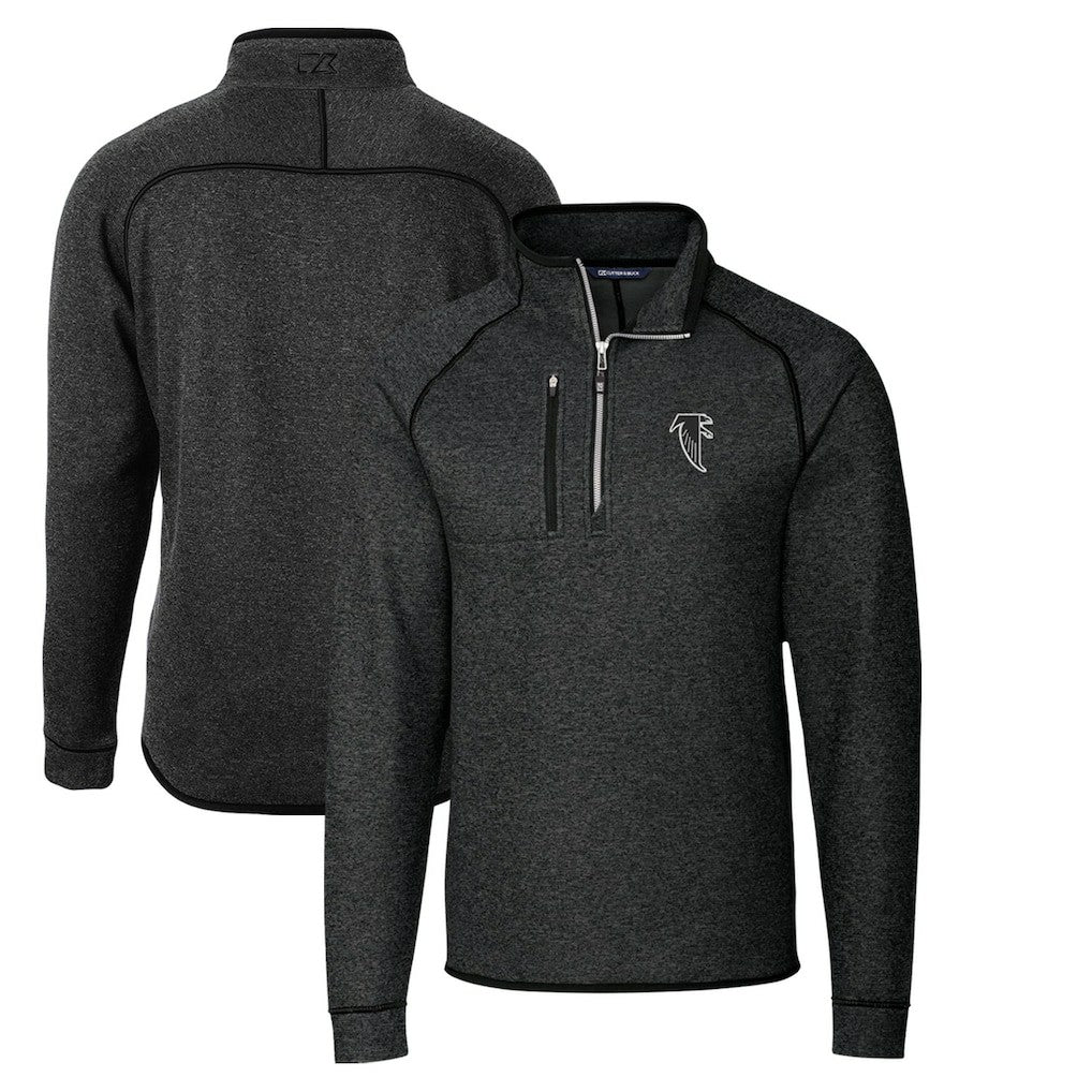 Atlanta Falcons Cutter & Buck Throwback Logo Mainsail Sweater-Knit Half-Zip Pullover Jacket Heather Charcoal - NFL
