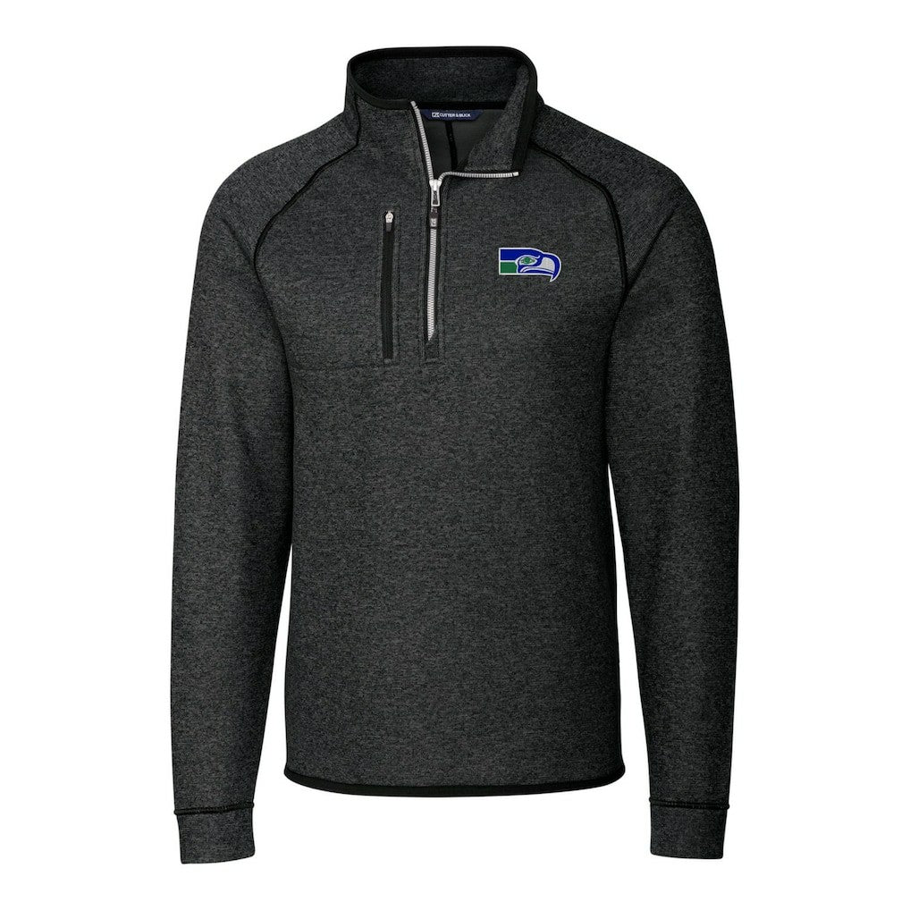 Seattle Seahawks Cutter & Buck Throwback Logo Mainsail Sweater-Knit Half-Zip Pullover Jacket Heather Charcoal - NFL