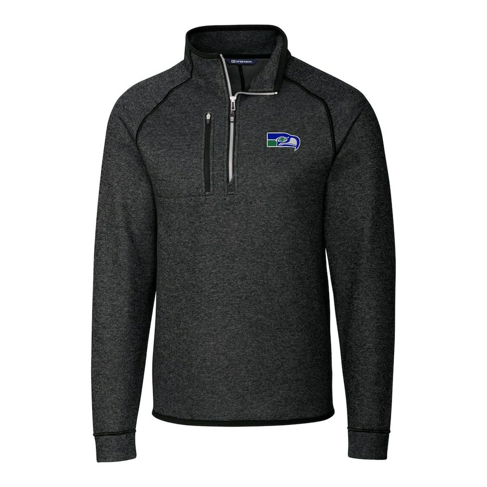 Seattle Seahawks Cutter & Buck Throwback Logo Mainsail Sweater-Knit Half-Zip Pullover Jacket Heather Charcoal - NFL
