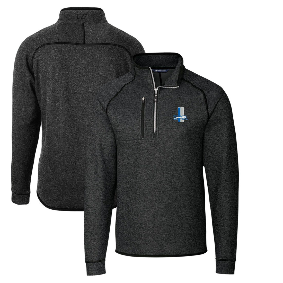 Detroit Lions Cutter & Buck Throwback Logo Mainsail Sweater-Knit Half-Zip Pullover Jacket Heather Charcoal - NFL
