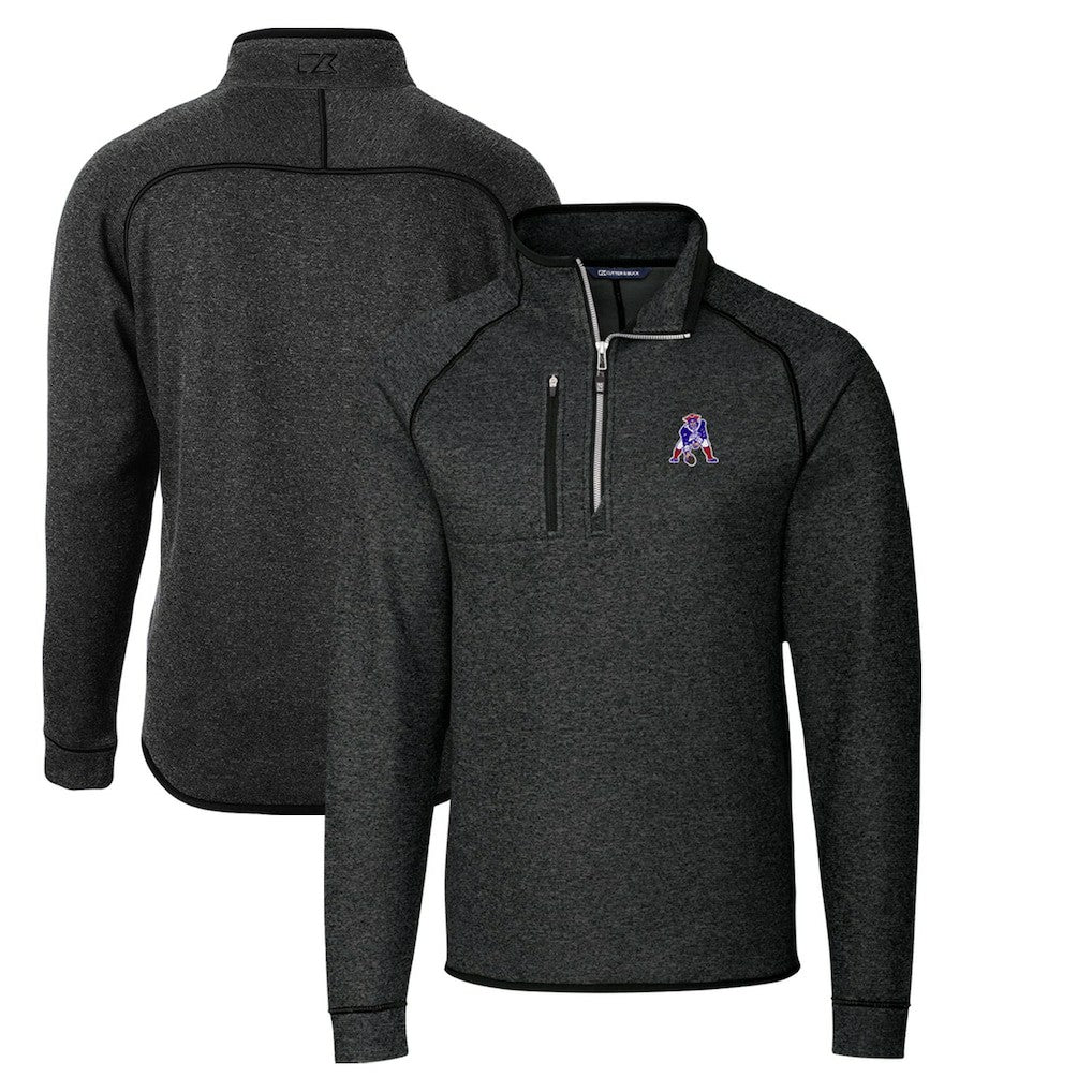 New England Patriots Cutter & Buck Throwback Logo Mainsail Sweater-Knit Half-Zip Pullover Jacket Heather Charcoal - NFL