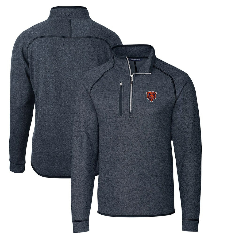 Chicago Bears Cutter & Buck Throwback Logo Mainsail Sweater-Knit Half-Zip Pullover Jacket Heather Navy - NFL
