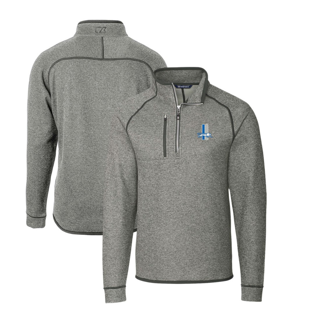 Detroit Lions Cutter & Buck Throwback Logo Mainsail Sweater-Knit Half-Zip Pullover Jacket Heather Gray - NFL