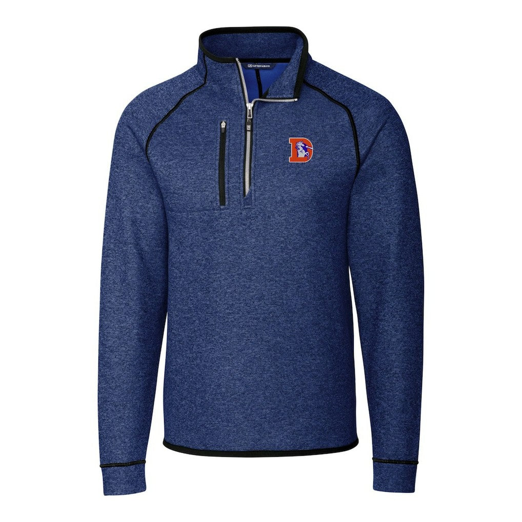 Denver Broncos Cutter & Buck Throwback Logo Mainsail Sweater-Knit Half-Zip Pullover Jacket Heather Royal - NFL