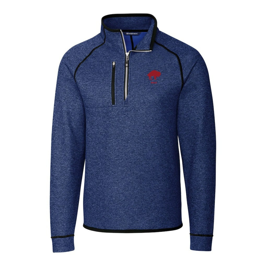 Buffalo Bills Cutter & Buck Throwback Logo Mainsail Sweater-Knit Half-Zip Pullover Jacket Heather Royal - NFL