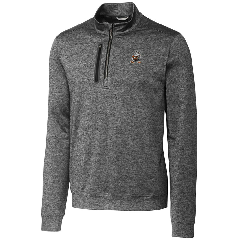 Cleveland Browns Cutter & Buck Stealth Heathered Throwback Logo Quarter-Zip Pullover Top Steel - NFL