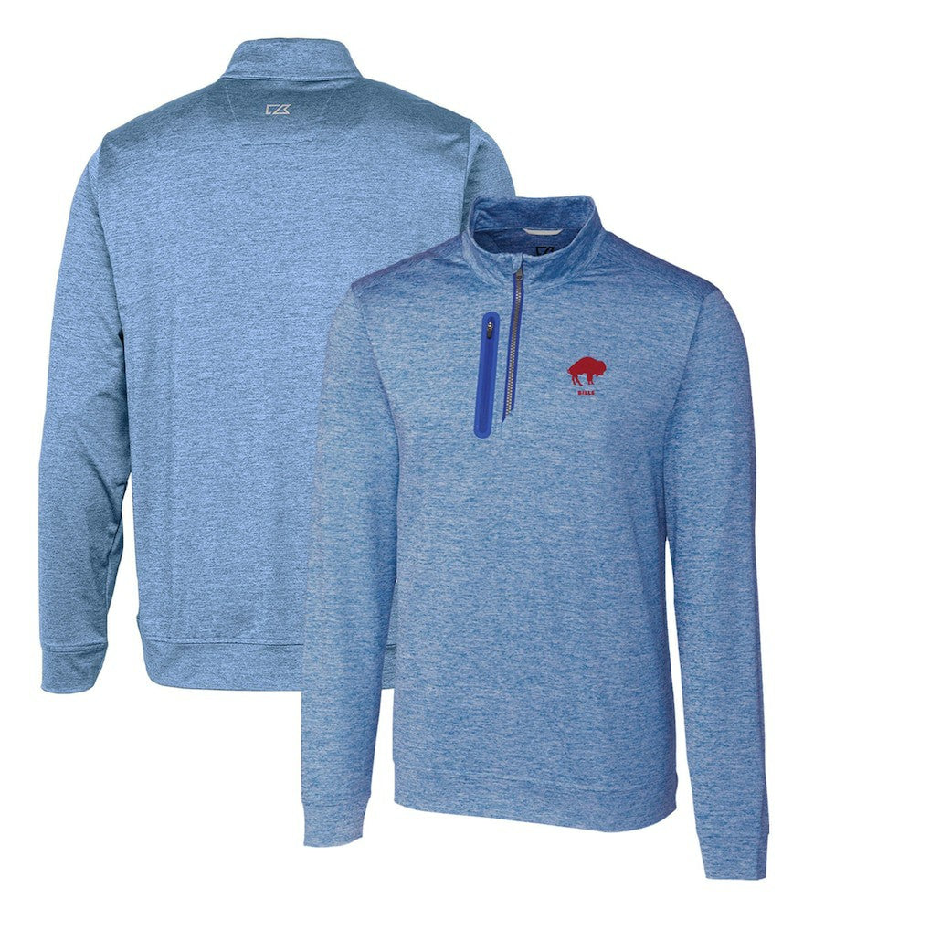 Buffalo Bills Cutter & Buck Stealth Heathered Throwback Logo Quarter-Zip Pullover Top Royal - NFL