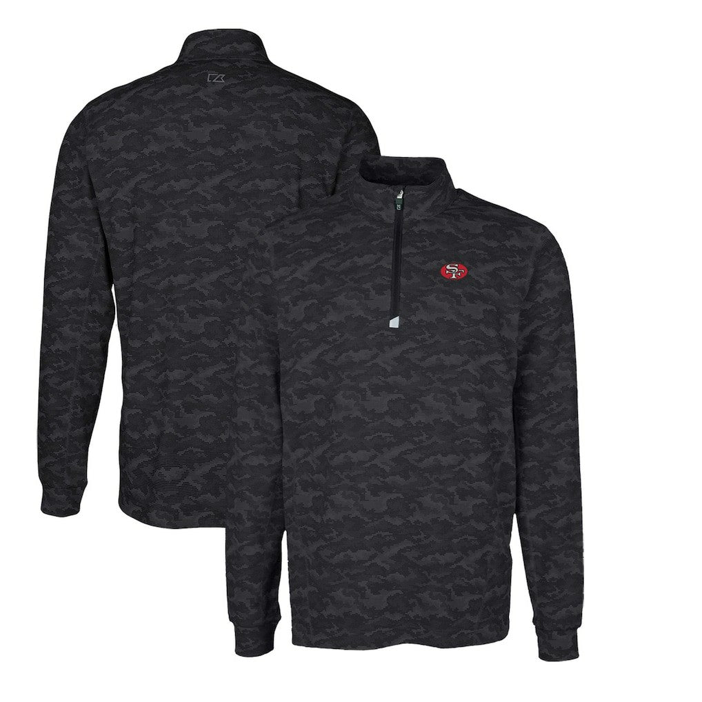 San Francisco 49ers Cutter & Buck Throwback Logo Traverse Camo Print Stretch Quarter-Zip Pullover Top Black - NFL