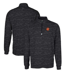 Cincinnati Bengals Cutter & Buck Throwback Logo Traverse Camo Print Stretch Quarter-Zip Pullover Top Black - NFL