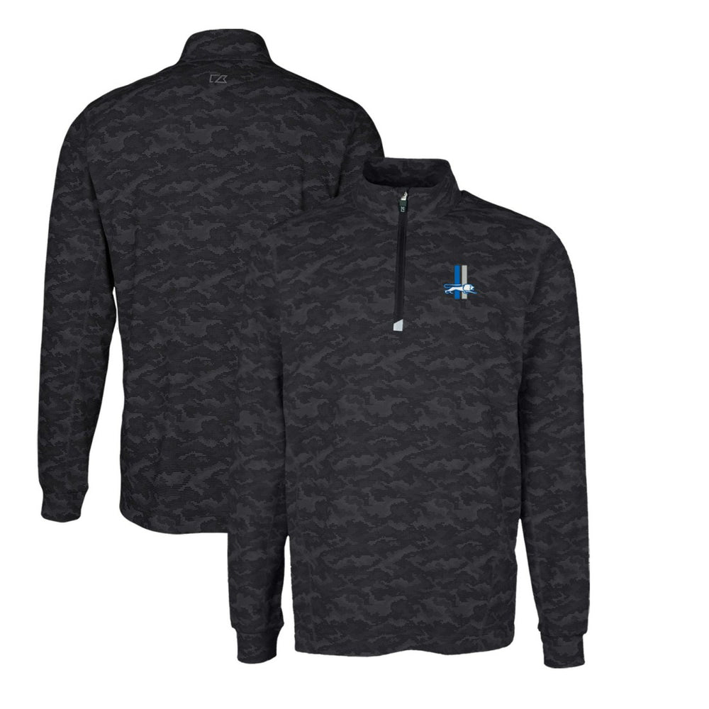 Detroit Lions Cutter & Buck Throwback Logo Traverse Camo Print Stretch Quarter-Zip Pullover Top Black - NFL