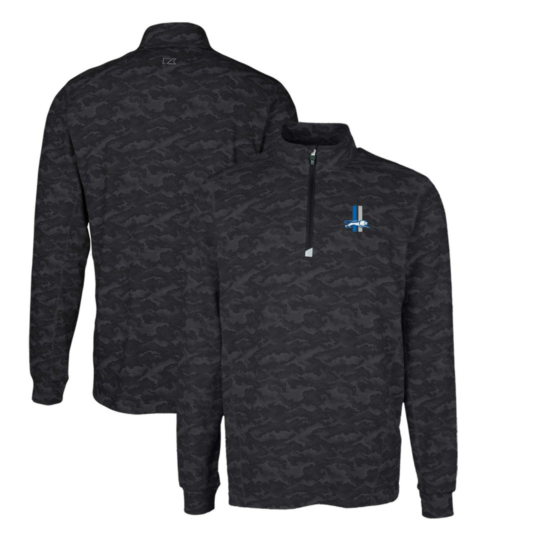 Detroit Lions Cutter & Buck Throwback Logo Traverse Camo Print Stretch Quarter-Zip Pullover Top Black - NFL