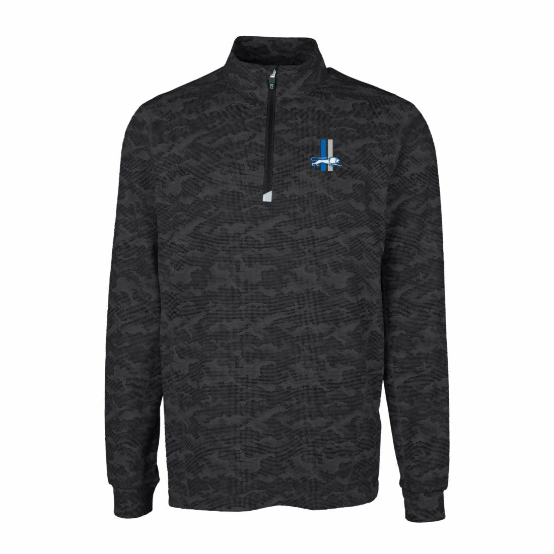 Detroit Lions Cutter & Buck Throwback Logo Traverse Camo Print Stretch Quarter-Zip Pullover Top Black - NFL